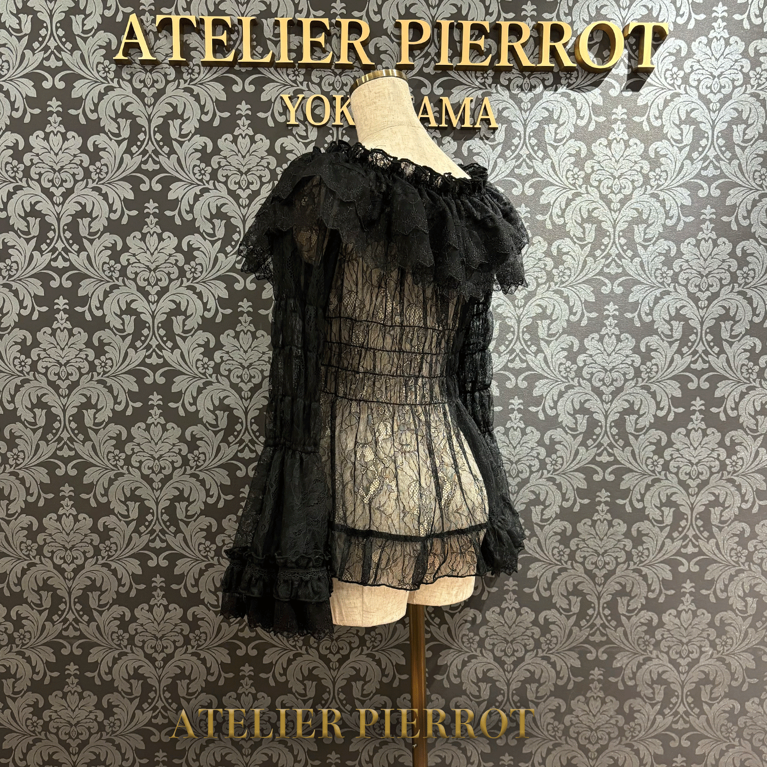【ATELIER PIERROT】 Shirring princess sleeve blouse-Lace- White/Ivory/Bordeaux/Navy/ Black