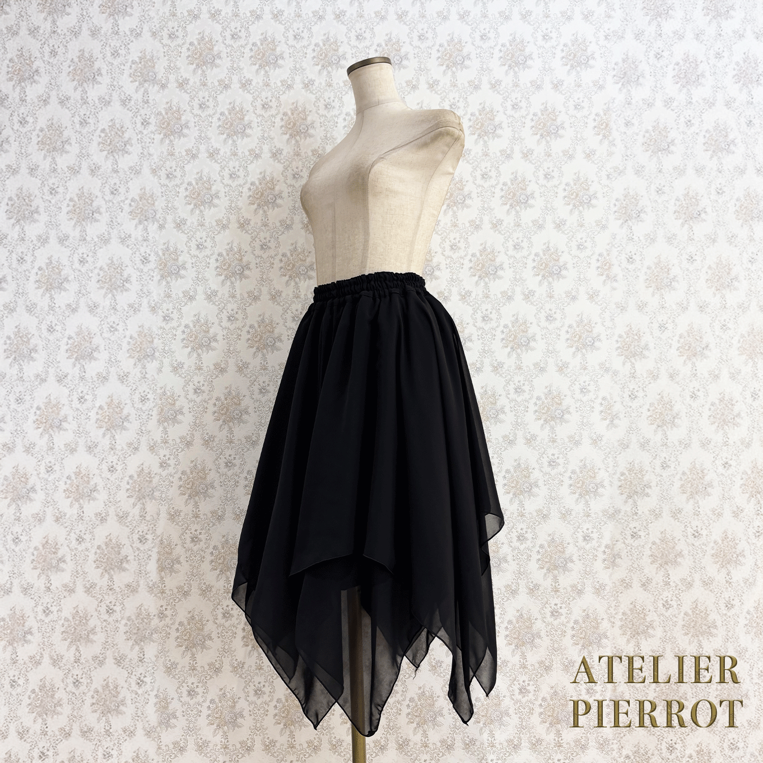 【ATELIER PIERROT】 불규칙한 치마, 검은 색