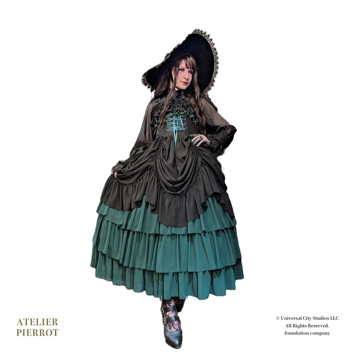 【ATELIER PIERROT】 WICKED/Elphaba’s Long Bustle JSK 黒×緑/黒×黒