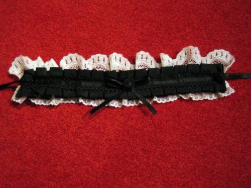 【MARBLE】マーブル 2WAYサテンバラ付きタックプリーツチョーカーorヘッドドレス:黒×白レース