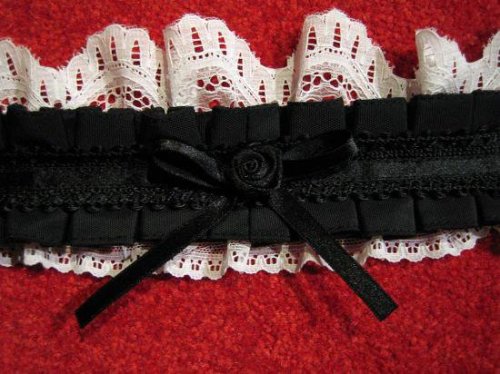 【MARBLE】マーブル 2WAYサテンバラ付きタックプリーツチョーカーorヘッドドレス:黒×白レース