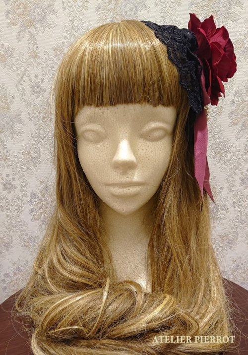 【ATELIER PIERROT】アトリエピエロ 薔薇レースカチューシャ 黒×赤薔薇