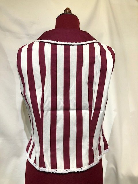 【MARBLE】マーブル 白花ブレードレース付きエンブレムベスト:えんじ白ストライプ Mサイズ