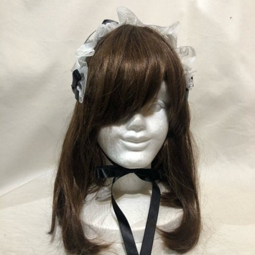 【MARBLE】マーブル 総レースヘッドドレス:白レース×黒リボン