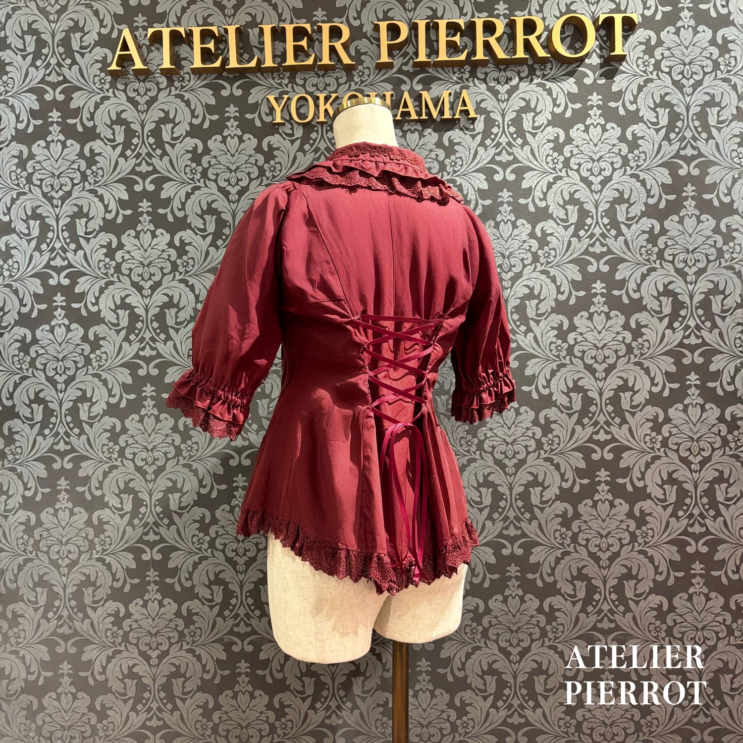 【ATELIER PIERROT】 Petite Rose BlouseWhite/Bordeaux/Black