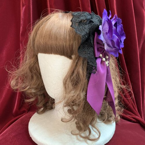【ATELIER PIERROT】アトリエピエロ 薔薇レースカチューシャ 黒×紫薔薇
