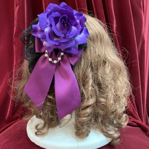 【ATELIER PIERROT】アトリエピエロ 薔薇レースカチューシャ 黒×紫薔薇