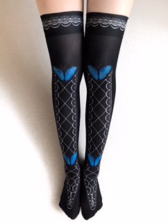 【Morun×Muuna Stoik】Morpho butterfly オーバーニーソックス color: Black/Purple/Navy