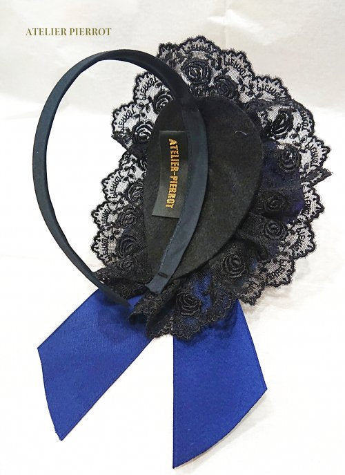 【ATELIER PIERROT】アトリエピエロ 薔薇レースカチューシャ 黒×青薔薇