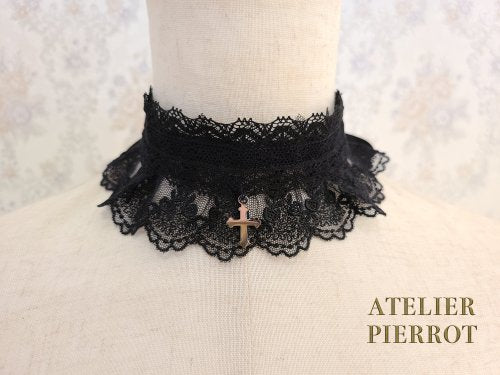 【ATELIER PIERROT】アトリエピエロ 十字架レースチョーカー Black