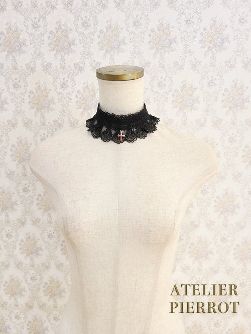 【ATELIER PIERROT】アトリエピエロ 十字架レースチョーカー Black