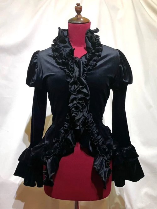 【MARBLE】マーブル フルブレームパフスリーブカーディガン:黒ベロア