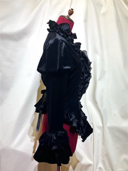 【MARBLE】マーブル フルブレームパフスリーブカーディガン:黒ベロア