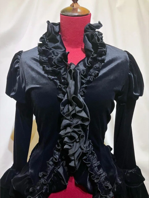 【MARBLE】マーブル フルブレームパフスリーブカーディガン:黒ベロア