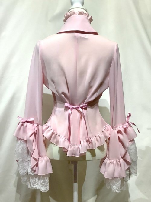【MARBLE】マーブル 別タイ付きクラシカルデコレーションブラウス:ピンク×ピンク×白レース
