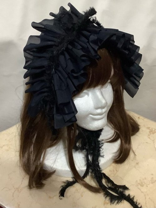 【MARBLE】マーブル フリンジリボンフリルヘッドドレス 黒