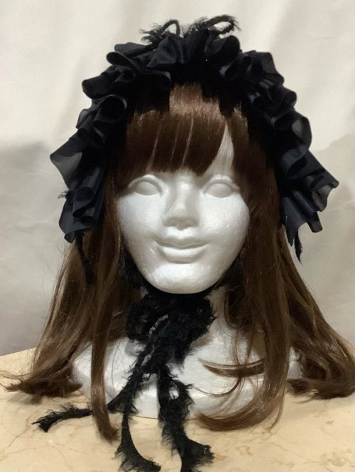 【MARBLE】マーブル フリンジリボンフリルヘッドドレス 黒