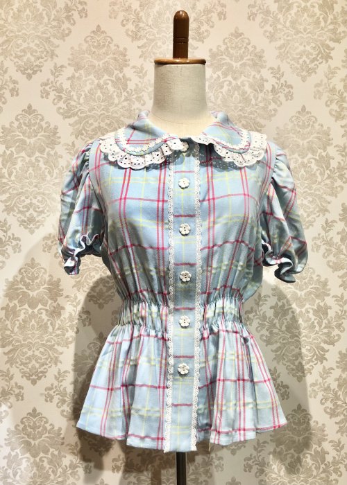 【Violet Fane】ヴァイオレットフェーン HAPPY TARTANSブラウス サックス