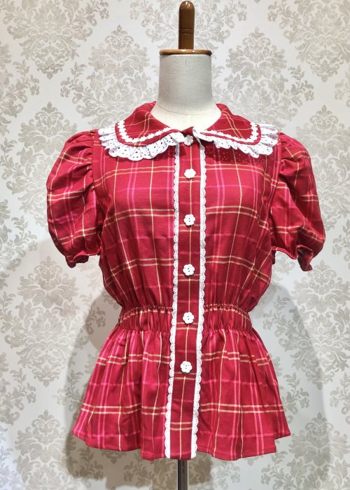 【Violet Fane】ヴァイオレットフェーン HAPPY TARTANSブラウス レッド