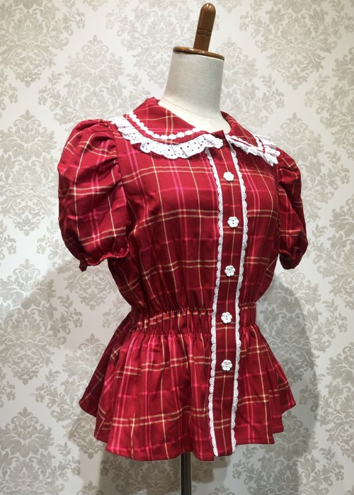 【Violet Fane】ヴァイオレットフェーン HAPPY TARTANSブラウス レッド