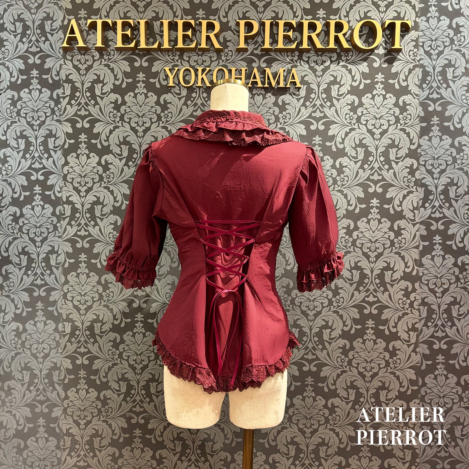 【ATELIER PIERROT】 Petite Rose BlouseWhite/Bordeaux/Black
