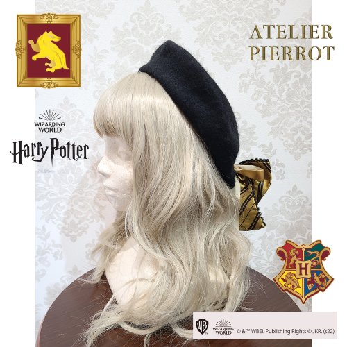 【ATELIER PIERROT】ハリー・ポッター リボンブローチ付きレースアップベレー帽 ハッフルパフ