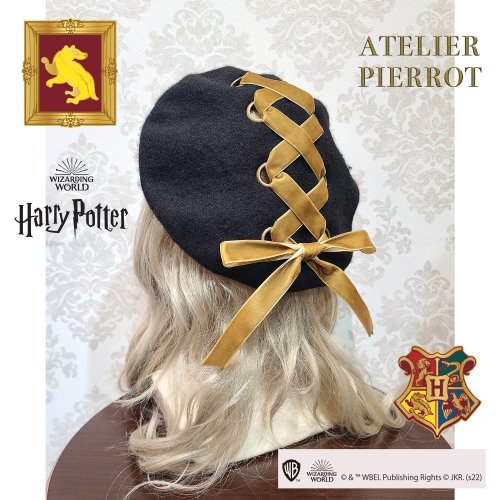 【ATELIER PIERROT】ハリー・ポッター リボンブローチ付きレースアップベレー帽 ハッフルパフ
