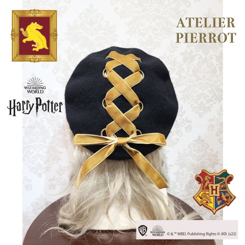 【ATELIER PIERROT】ハリー・ポッター リボンブローチ付きレースアップベレー帽 ハッフルパフ