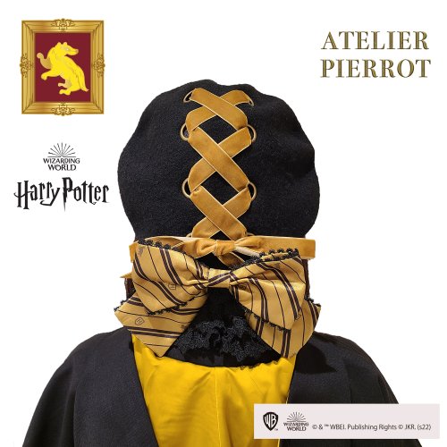 【ATELIER PIERROT】ハリー・ポッター リボンブローチ付きレースアップベレー帽 ハッフルパフ