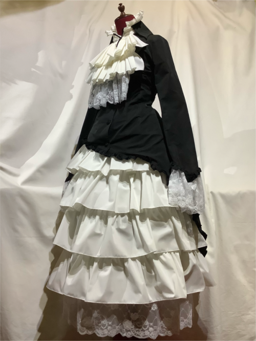 【MARBLE】マーブル カメオタイ付き 全身コーディネート ヴァンパイアドレスセット:黒白