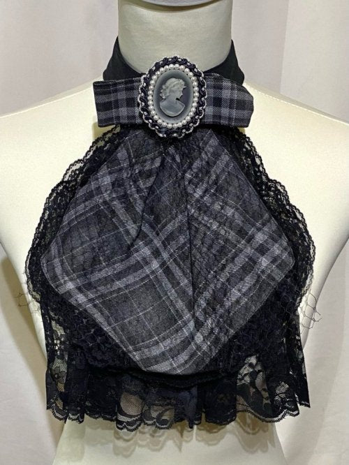 【MARBLE】マーブル 2WAYリバーシブルアンティークタイ:グレーチェック×黒ハート柄