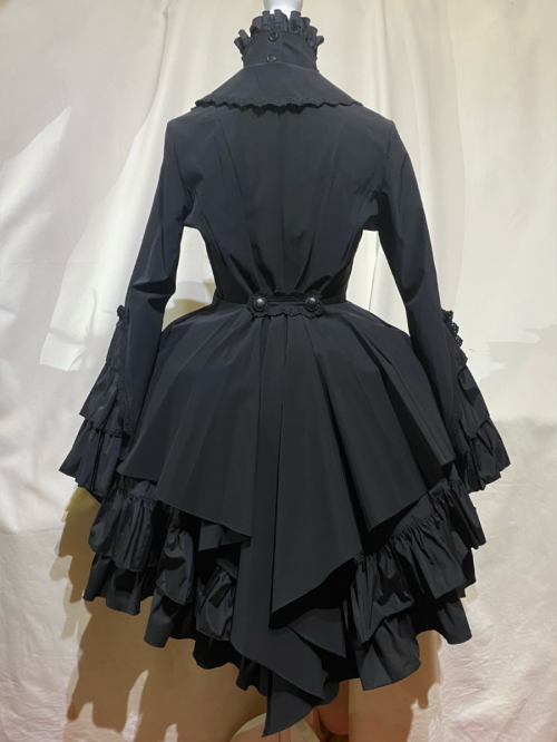 【MARBLE】マーブル 編み上げ巻きフリルスカート:黒