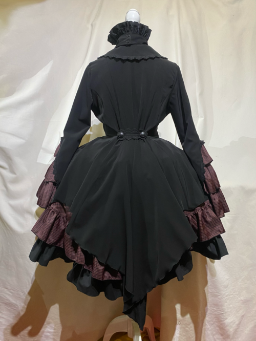 【MARBLE】マーブル 編み上げ巻きフリルスカート:黒赤チェック