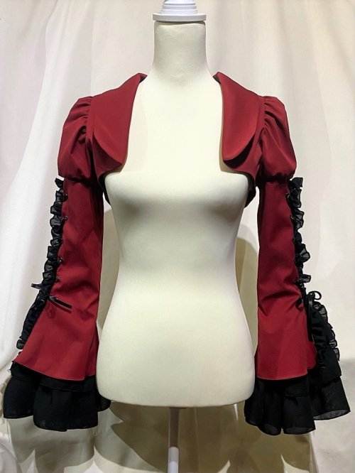 【MARBLE】マーブル 編み上げボリュームフリルショートジャケット:赤×黒フリル