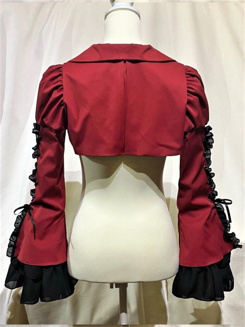 【MARBLE】マーブル 編み上げボリュームフリルショートジャケット:赤×黒フリル