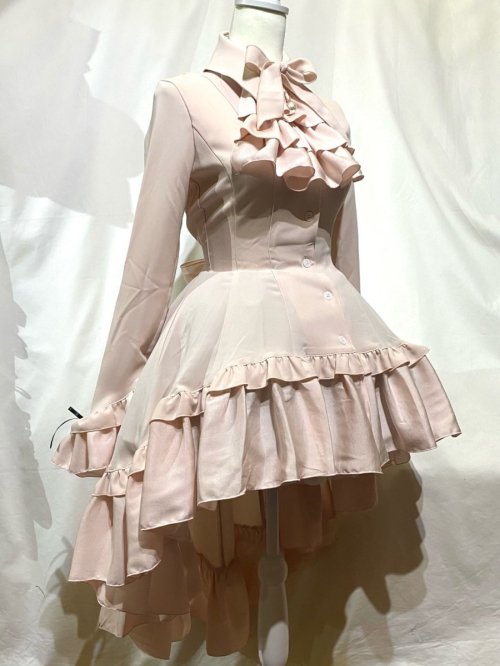 【MARBLE】マーブル ゴシック調ダイヤカットタイ付きブラウス型ワンピース:薄ピンク×白パール