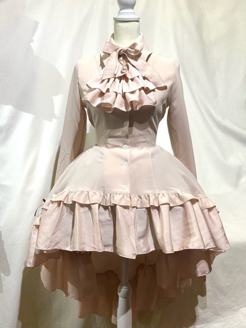 【MARBLE】マーブル ゴシック調ダイヤカットタイ付きブラウス型ワンピース:薄ピンク×白パール