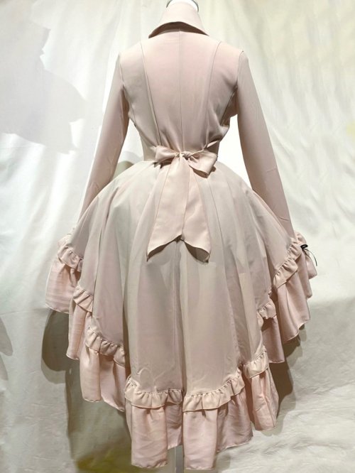 【MARBLE】マーブル ゴシック調ダイヤカットタイ付きブラウス型ワンピース:薄ピンク×白パール