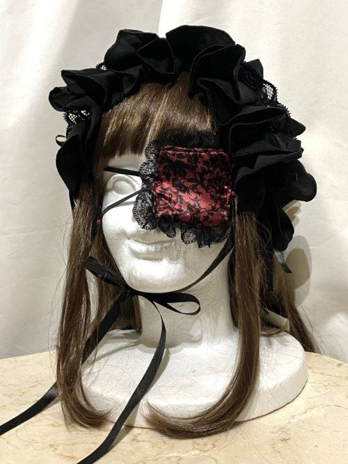 【MARBLE】マーブル 十字架付きリバーシブルアイパッチ(眼帯):黒×赤地黒ゴシック柄×銅古美十字架