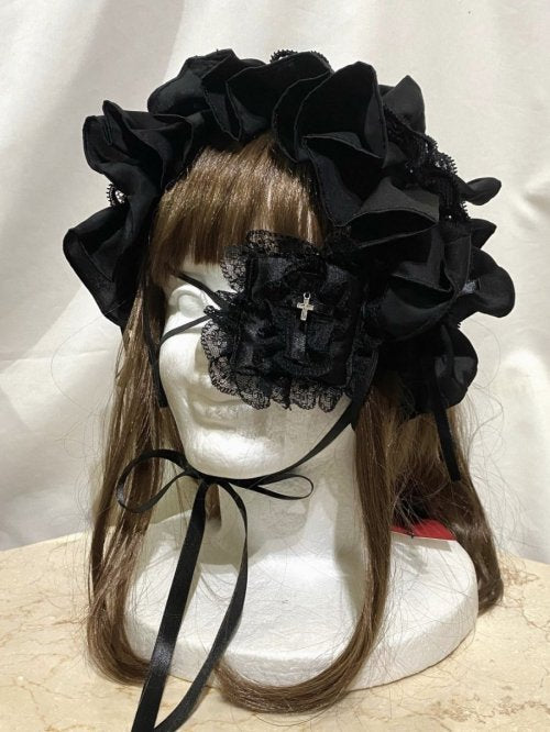 【MARBLE】マーブル 十字架付きリバーシブルアイパッチ(眼帯):黒×白地黒ゴシック柄