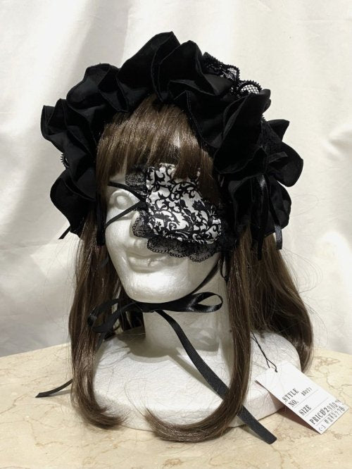 【MARBLE】マーブル 十字架付きリバーシブルアイパッチ(眼帯):黒×白地黒ゴシック柄