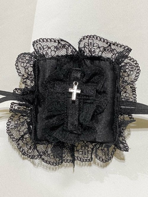 【MARBLE】マーブル 十字架付きリバーシブルアイパッチ(眼帯):黒×白地黒ゴシック柄