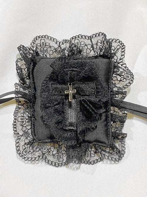 【MARBLE】マーブル 十字架付きリバーシブルアイパッチ(眼帯):黒×黒花柄サテン×銅古美十字架