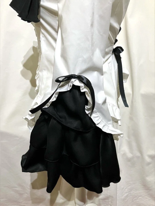 【MARBLE】マーブル カメオタイ付き後編み上げブラウス:白黒フリル-メンズLL