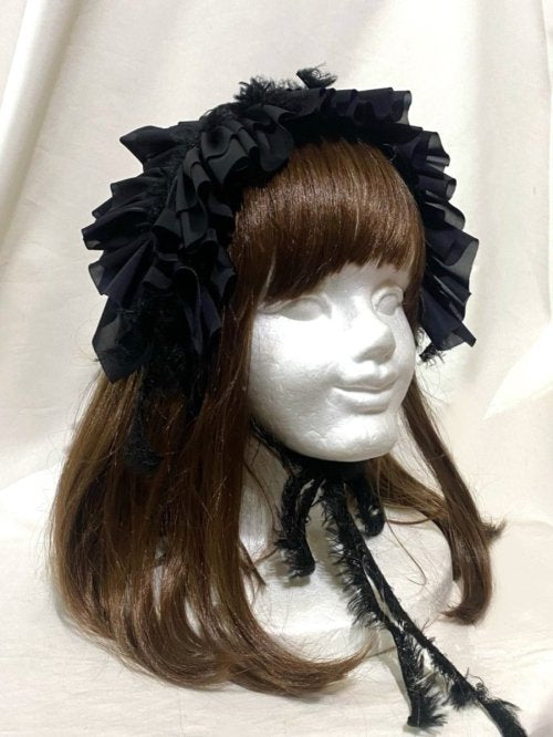 【MARBLE】マーブル フリンジリボンフリルヘッドドレス 紺