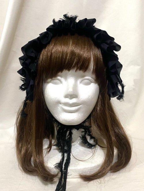 【MARBLE】マーブル フリンジリボンフリルヘッドドレス 紺