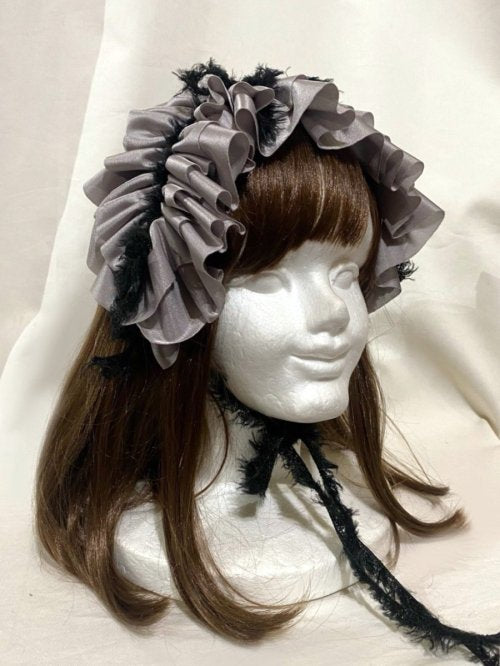 【MARBLE】マーブル フリンジリボンフリルヘッドドレス グレー