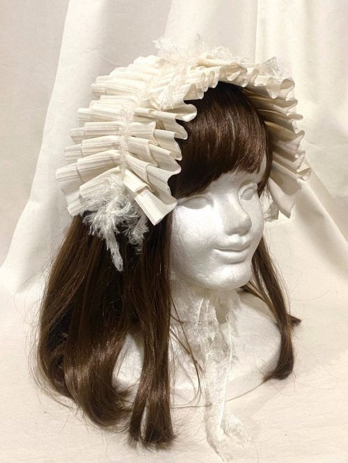 【MARBLE】マーブル フリンジリボンフリルヘッドドレス オフ白ニット