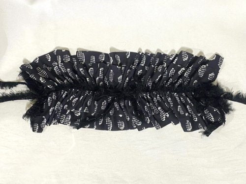 【MARBLE】マーブル フリンジリボンフリルヘッドドレス 黒地白柄