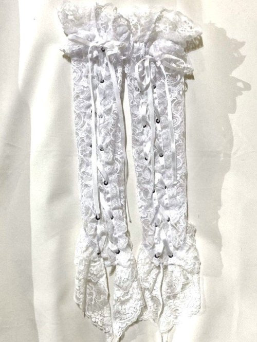 【MARBLE】マーブル 指先ボリュームレースあみあげ手袋:白レース×白:LLサイズ